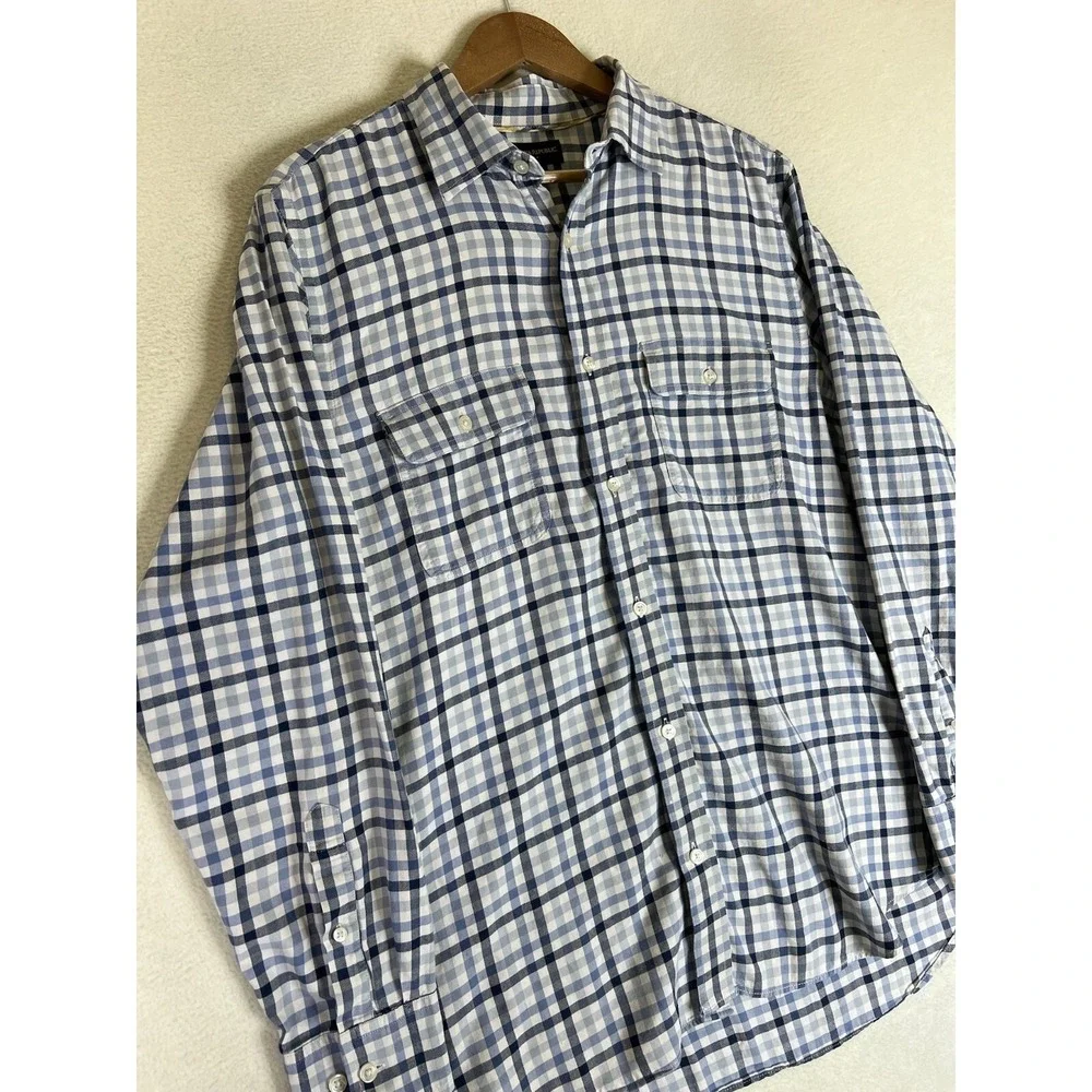 Banana‎ Republic Shirt Men's Large Blue Plaid Button Up 2 Pockets Casual